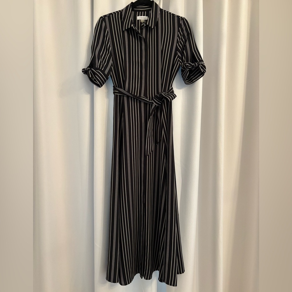 Calvin Klein Elegant Black and White Striped Dress